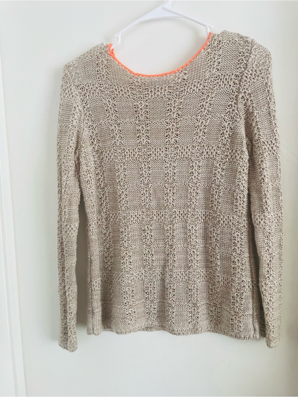 Coldwater Creek Beige Knit Sweater with Orange Trim